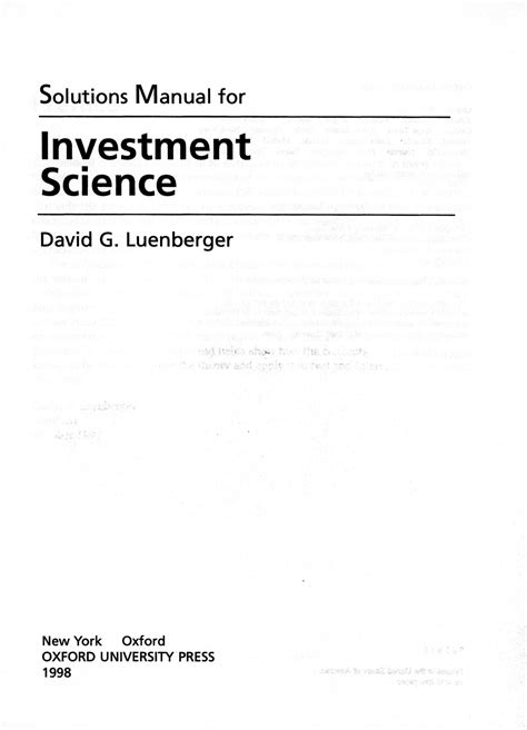 Ebooks Luenberger D Investment Science Solutions Solution Epub