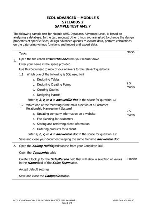 Ecdl Module 2 Sample Tests Answers Doc