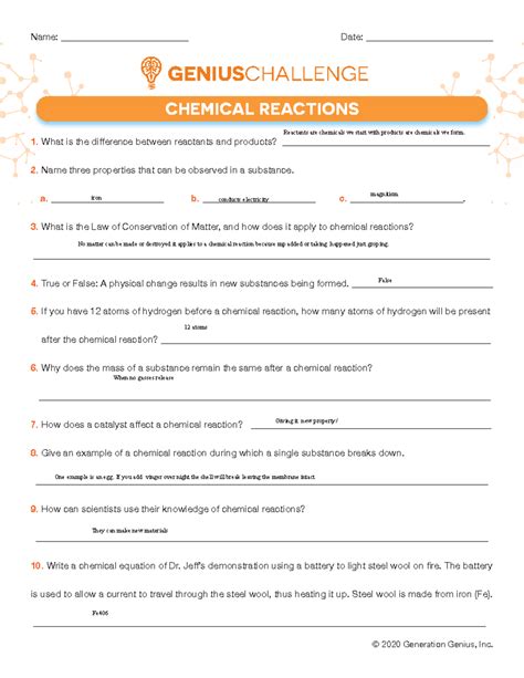 Eclipsecrossword Chemical Reactions Answers PDF