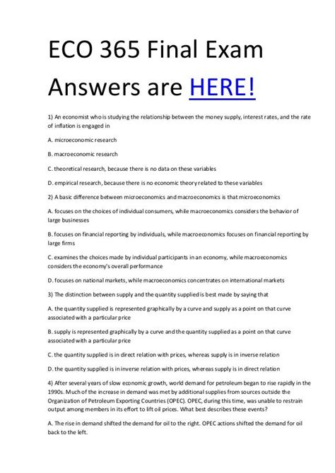 Eco 365 Exam Answer Key Kindle Editon