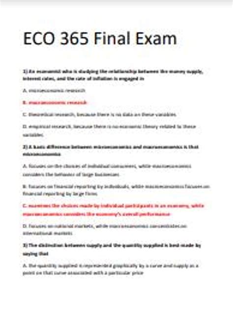 Eco 365 Final Exam Answers Free Doc