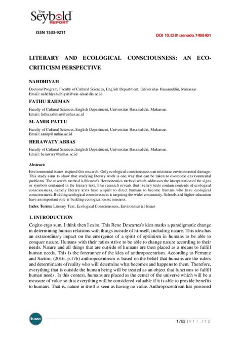 Ecological Consciousness in Literature PDF