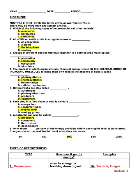 Ecology Review Answers Reader