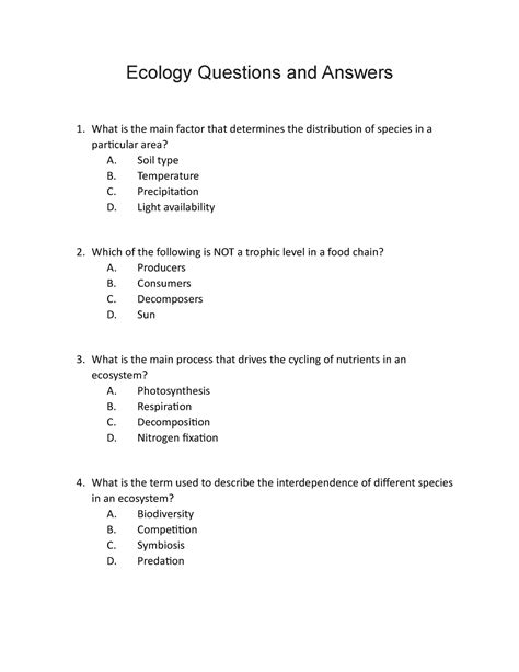 Ecology Study Guide Answers Reader