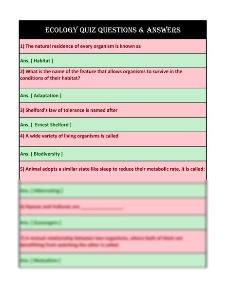 Ecology Test Answers Doc