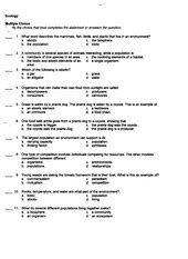 Ecology Unit 7 Test Review Answers Doc