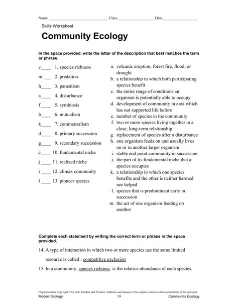 Ecology Vocabulary Worksheet Answers Reader