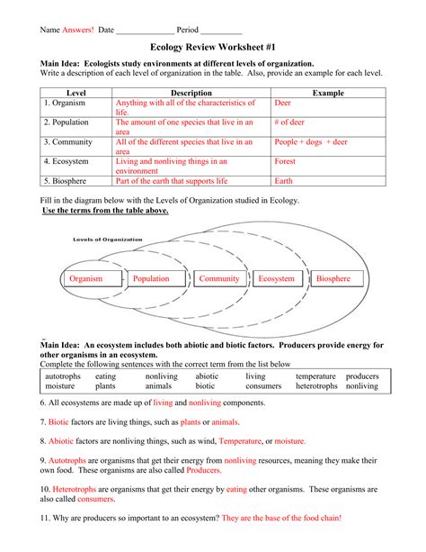 Ecology Worksheet Answers Reader