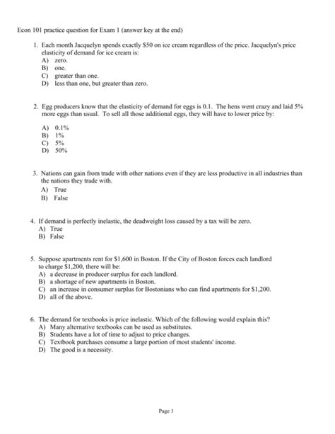 Econ 101 Practice Question For Exam 1 Answer Key At The End Kindle Editon