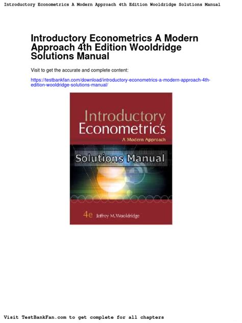 Econometrics A Modern Approach 4th Edition Wooldridge Solutions PDF