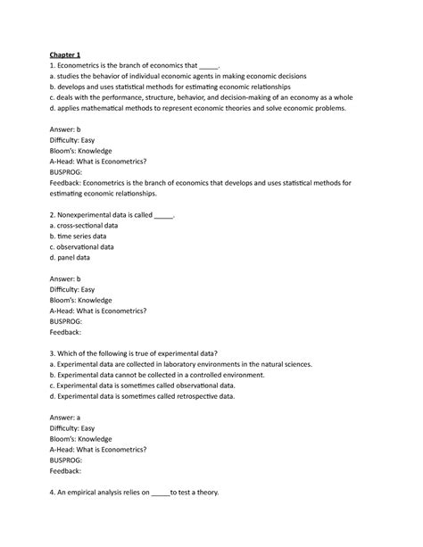 Econometrics Multiple Choice Questions Answers Wooldridge PDF