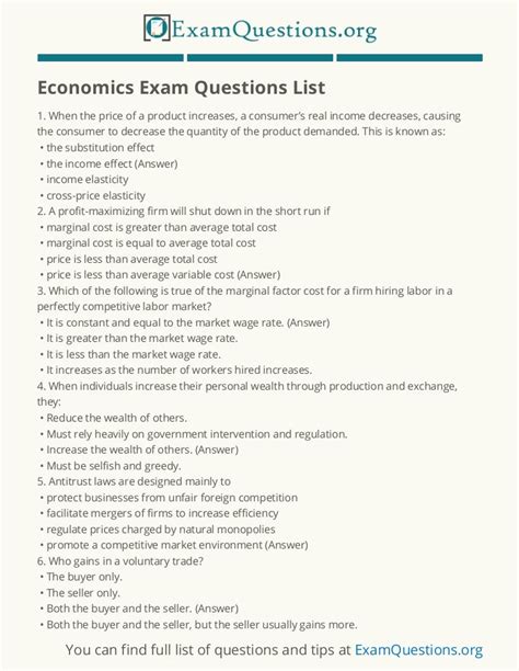 Economics Exam Questions And Answers Chapter 6 Reader