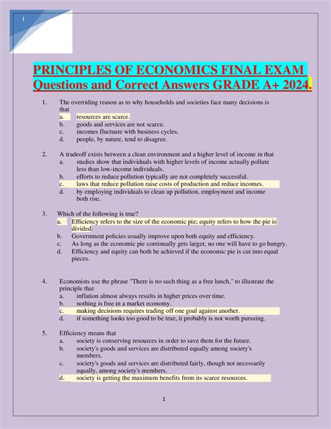 Economics Final Exam Answers Reader