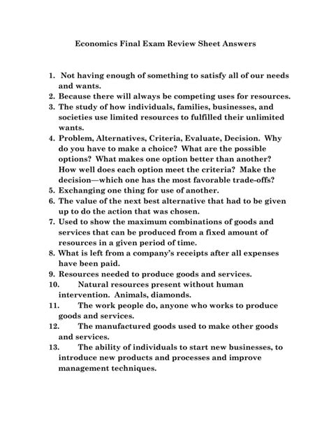 Economics Final Exam Review Answers 2013 Kindle Editon