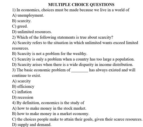 Economics Multiple Choice Questions And Answers Pdf PDF