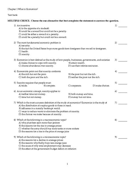 Economics Questions And Answers Multiple Choice Doc