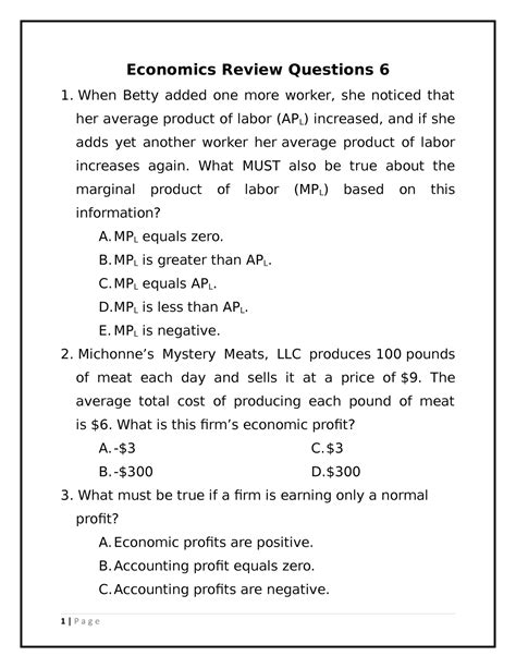 Economics Review Answers Reader