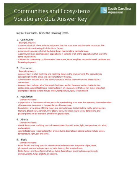 Ecosystems Communities Vocabulary Review Answer Key PDF