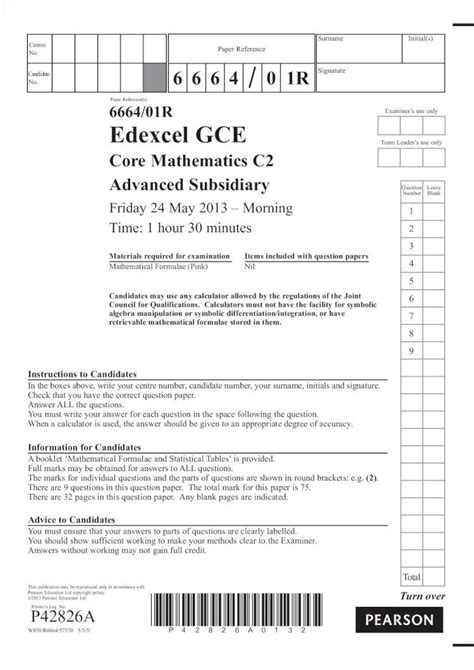 Edexcel Gce Maths C2 May 2013 Answers Reader