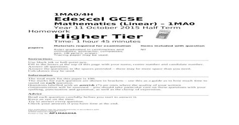 Edexcel Gcse Maths Linear Higher Homework Answers PDF