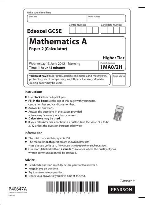 Edexcel Maths 1mao 2h 2013 June Answers Doc