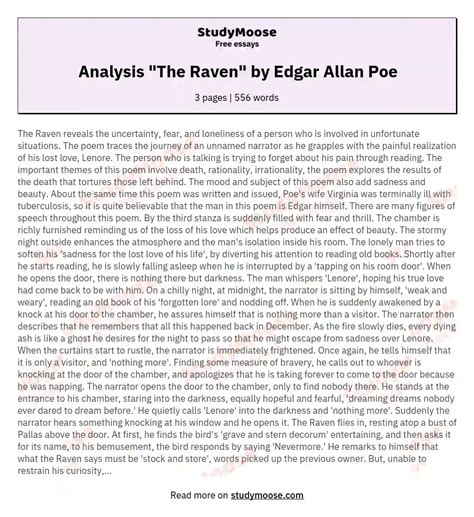 Edgar Allan Poe's Analysis: The Raven (2000 Words)