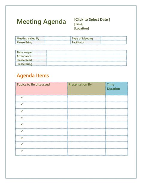 Editable Meeting Agenda Template