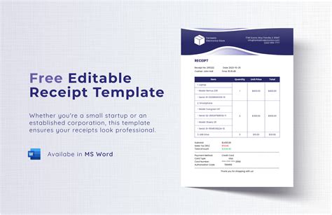 Editable Receipt Template Word