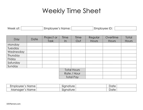 Editable Timesheet Template