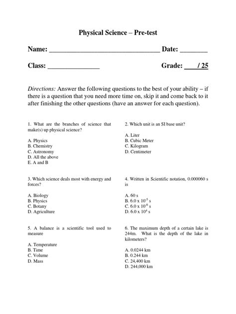 Edoptions Physical Science Pretest Answers Doc