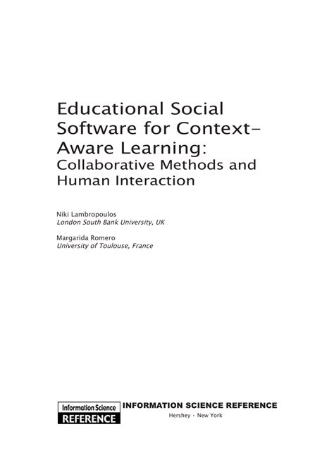 Educational Social Software for Context-Aware Learning Collaborative Methods and Human Interaction Kindle Editon