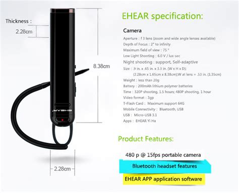 Ehear E2 Camcorder Bluetooth Hands free Reader