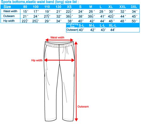 Elastic Waist Size Chart
