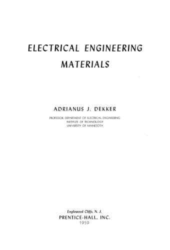 Electrical Engineering Materials A J Dekker Solutions Doc