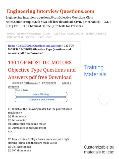 Electrical Engineering Motor Objective Type Questions Answers Epub