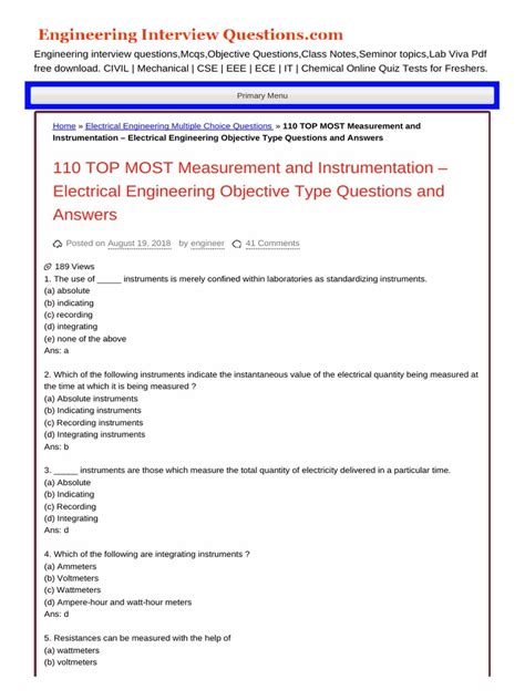 Electrical Engineering Objective Type Questions Answers Reader