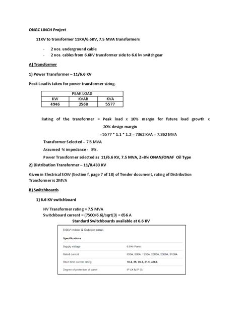 Electrical Equipment Sizing: