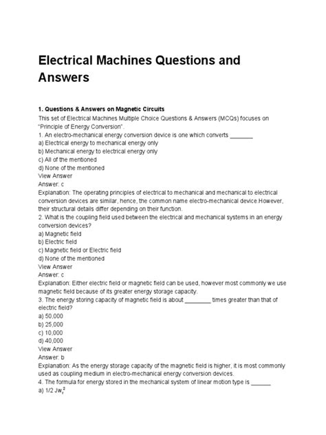 Electrical Machine 1 Short Questions Answers Kindle Editon