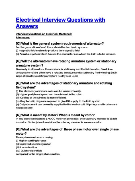 Electrician Interview Questions Answers Doc