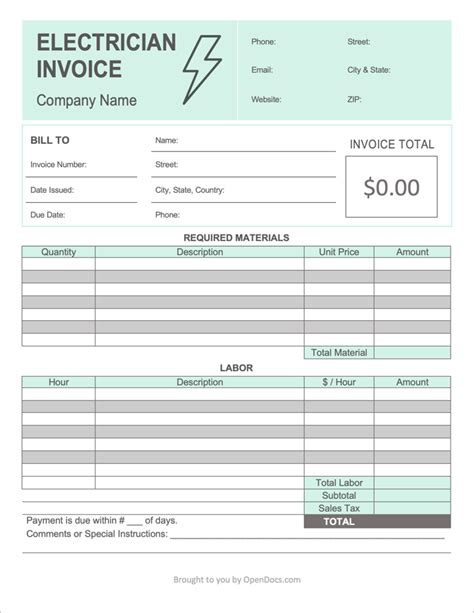 Electrician Invoice Template