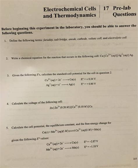 Electrochemical Cell Pre Lab Answers Epub