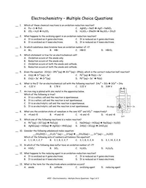 Electrochemistry Multiple Choice Questions Answers And Explanations Doc