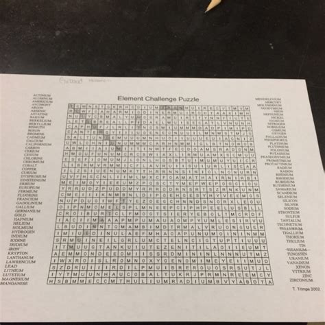 Element Challenge Answer Sheet Doc