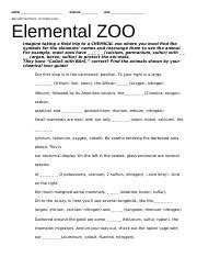 Elemental Zoo Answer Key PDF