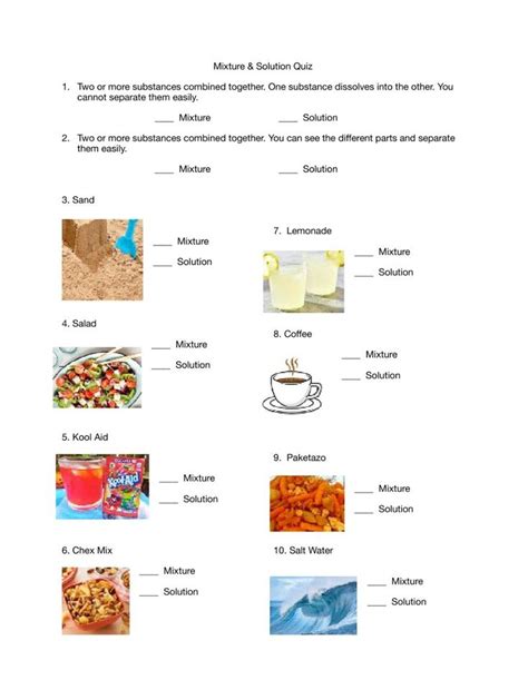 Elementary Solutions And Mixtures Worksheet PDF