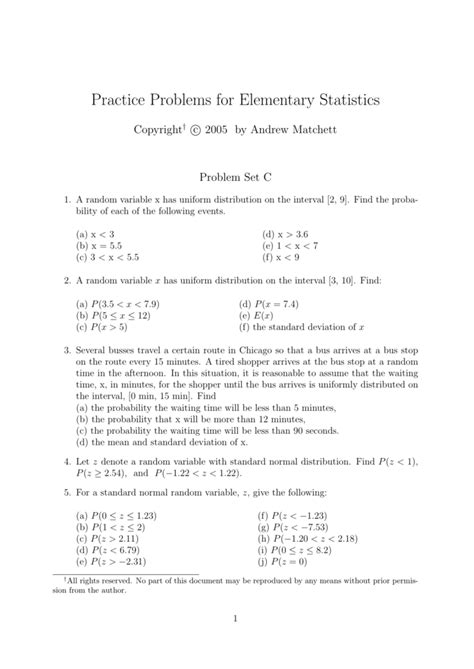 Elementary Statistics Problems And Answers PDF