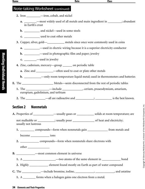 Elements And Their Properties Note Taking Answers Reader