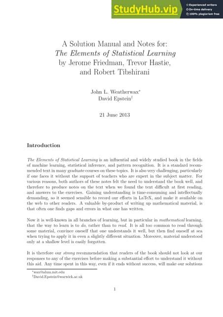 Elements Of Statistical Learning Solution Manual Doc