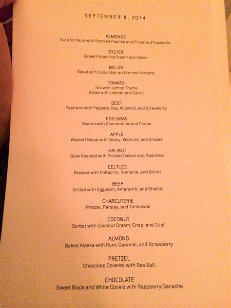 Eleven Madison Park Restaurant Menu