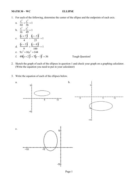 Ellipse Worksheet With Answers Kindle Editon